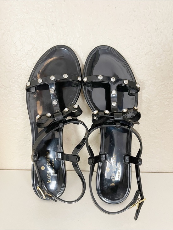 kate spade Shoes - Kate Spade New York black jeweled T-strap jelly sandals with crystals and bow
